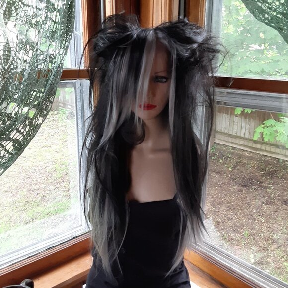 Emo gothic scene wig gray and black bat nest wig human hair blend with synthetic - Picture 3 of 7